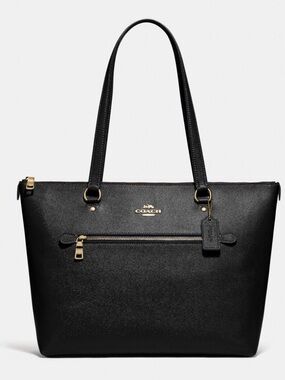 Coach Black Saffiano Tote with Gold Accents
